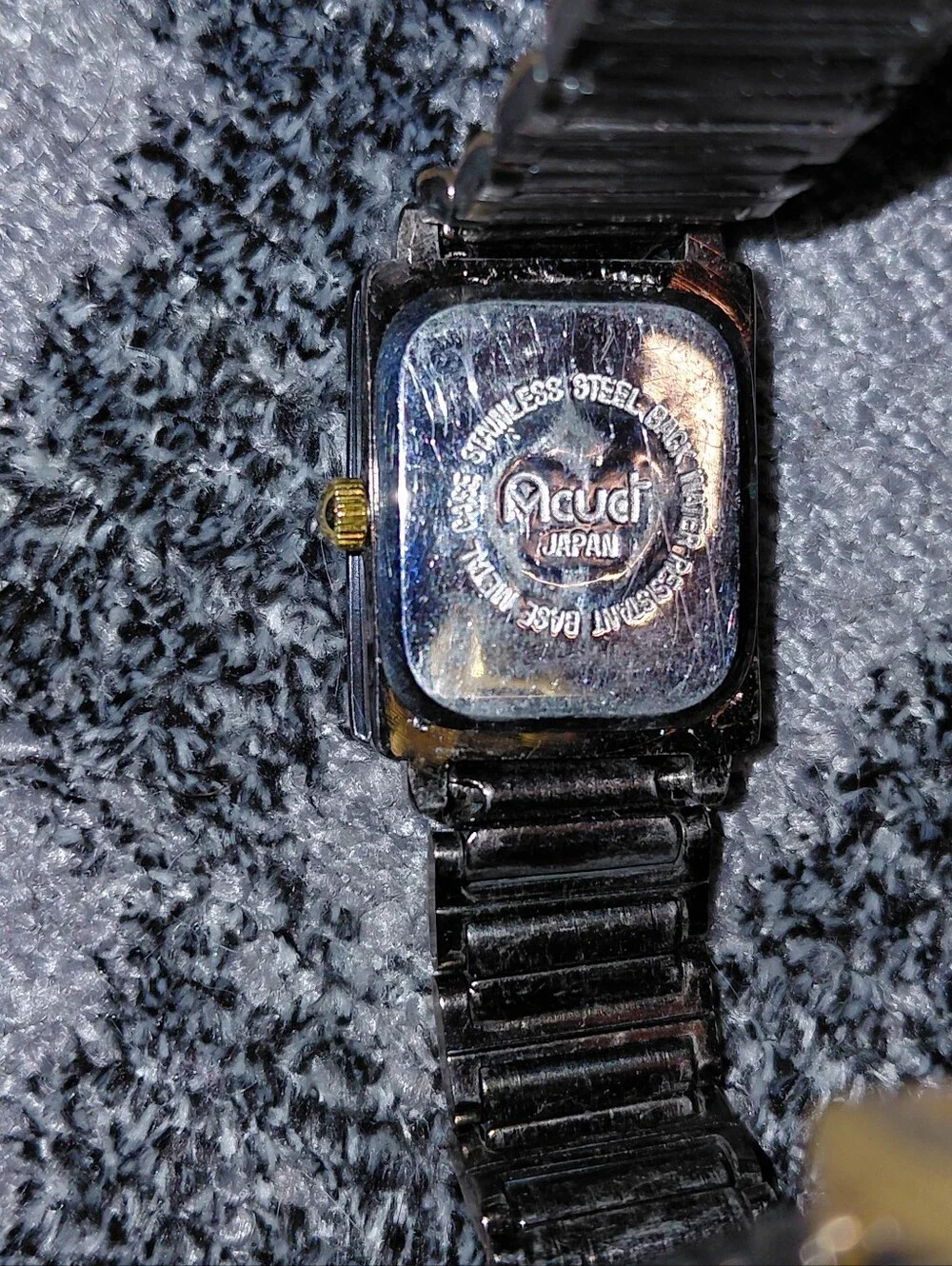 Vintage Acuet Japan Quartz Tank Watch Black Gold Two Tone Art Deco Y2K CC